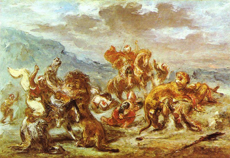 Eugene Delacroix Lowenjagd France oil painting art